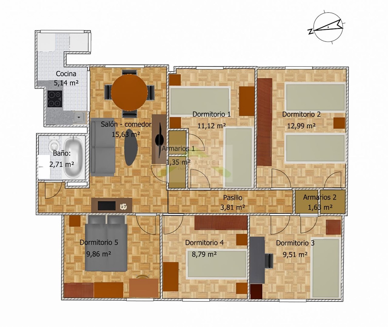 Foto 32 Piso muy luminoso de 95m2 con 5 dormitorios próximo a la intermodal y Parque de Vioño.-  